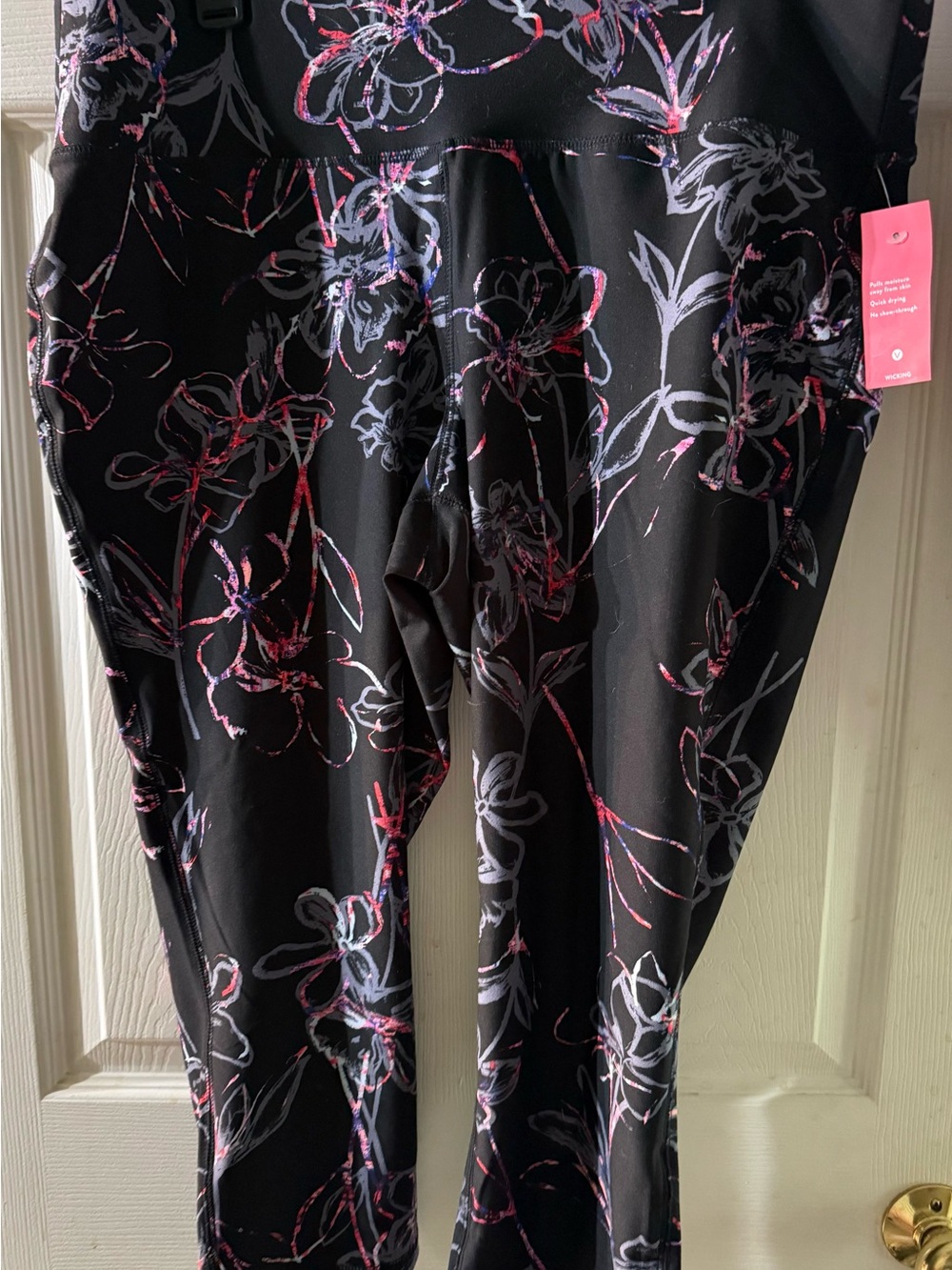 Livi Active Black Floral Capris with Pink & Purple Accents